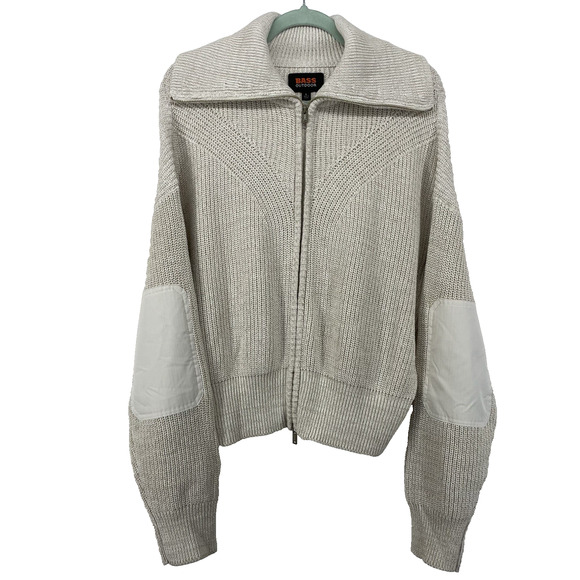 $99 MSRP Bass Outdoor Size L Mens Cardigan Sweater Ribbed Elbow Patches Zip Up - Picture 9 of 9